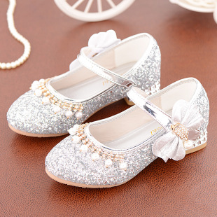 Western Style Girl Princess Shoes 2023 New Single Shoes Children's Crystal Shoes Large Children's High Heels Girls' Leather Shoes