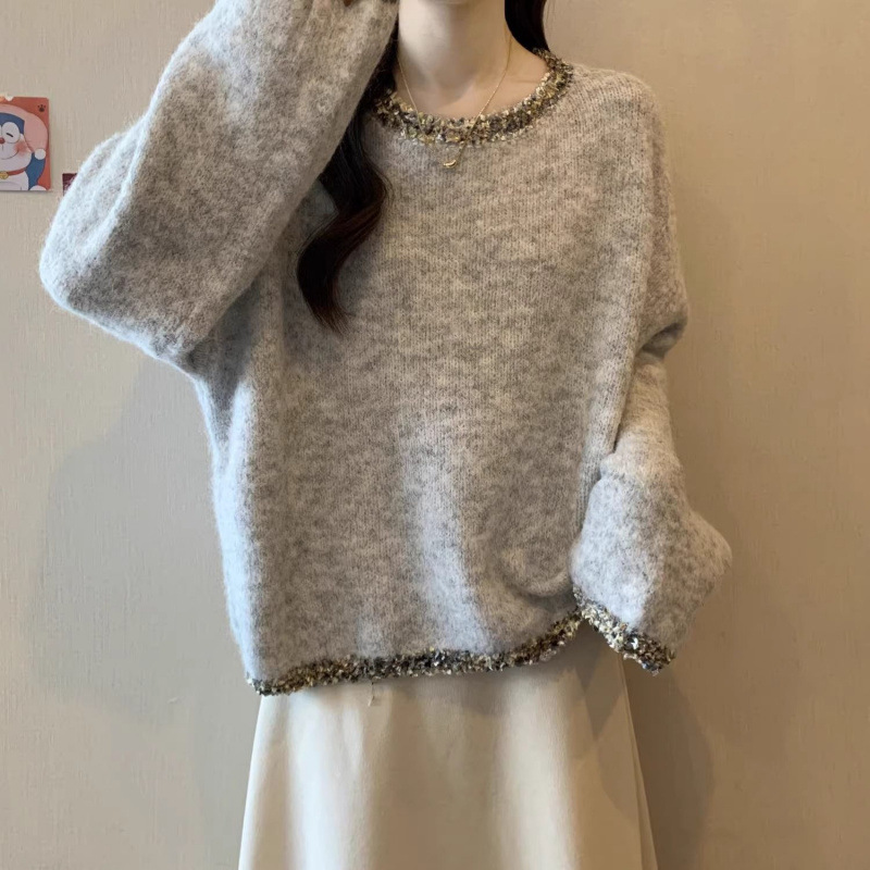 奶呼呼软糯毛衣女秋冬2025大码胖设计感亮丝上衣短款打底针织衫|undefined