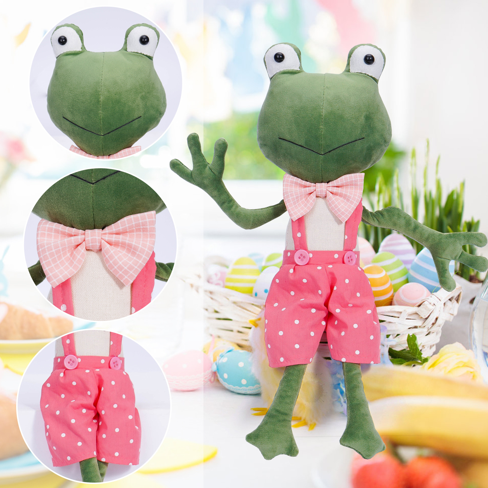 Frog muñeca primavera transfronteriza adorable creativo piernas largas cuatro estaciones pantalones muñecas frog decoraciones de vacaciones decoraciones