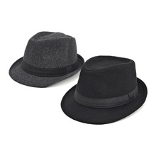 新款中老年男士爵士礼帽舞会派对绅士短檐毛呢帽复古纯色毛毡帽子