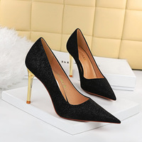 17189-3 European and American wind sexy show thin metal with fine with high heels on shallow mouth pointed high-heeled shoes women's shoes