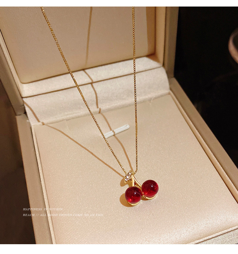 Sweet Cherry Copper Plating Resin Pendant Necklace