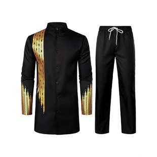 2024 Hot New Foreign Trade Cross-border Hot Sale Men's African Men's suit Bronzing Top and Trousers 2 Piece Set