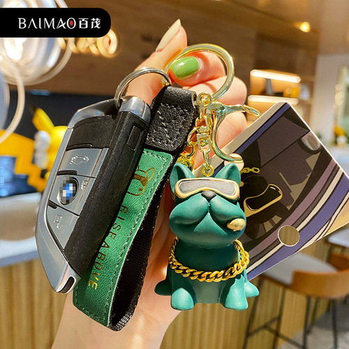 Baimao original cool bulldog keychain for men and women cute creative resin dog doll key chain bag pendant