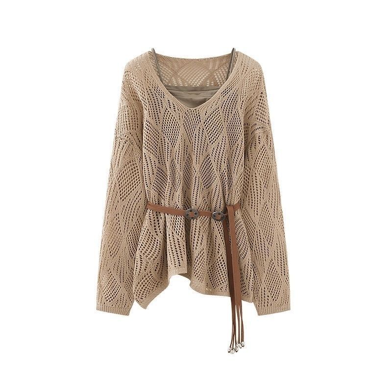 Hollow-Out Knitwear for Spring and Summer, Stylish Solid Color Hollow-Out Casual Versatile Lazy Style Sweater, Sun Protection Cover-Up