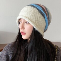 复古美拉德堆堆帽子冬季保暖撞色个性针织护耳帽套头帽户外草原帽
