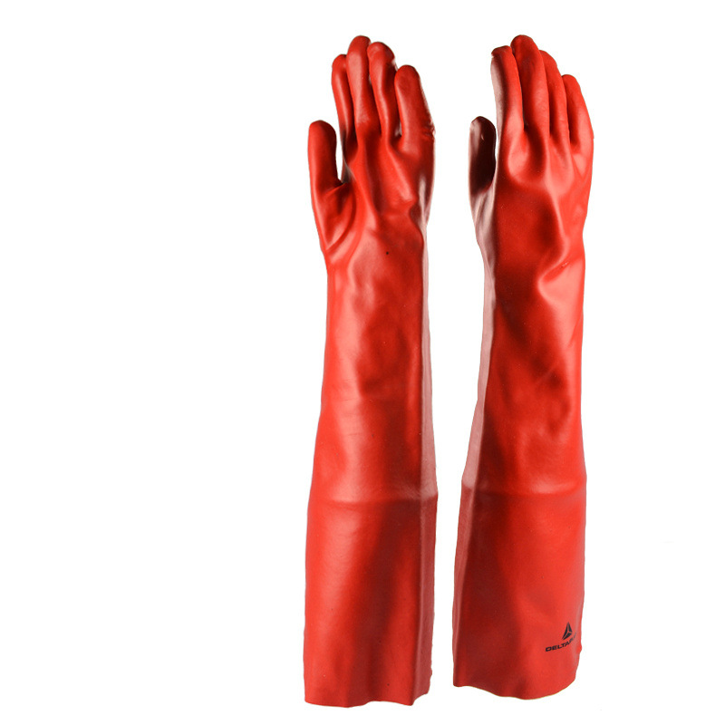 代尔塔DELTA201601防化手套PVC加强硫化耐酸碱60厘米劳保工作手套
