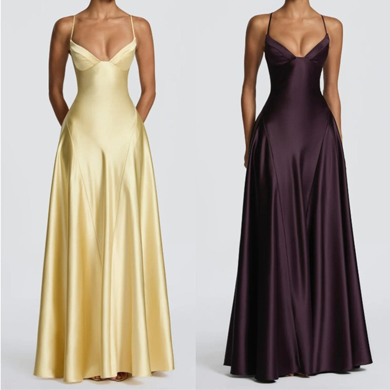 Burgundy 2026 Summer New European and American Style Sexy Slim-Fit Evening Dress Long Strap Dress Waist-Cinching Slimming Dress Burgundy 2026 Summer New European and American Style Sexy Slim-Fit Evening Dress Long Strap Dress Waist-Cinching Slimming Dress