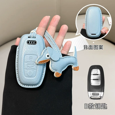 style key cover a3/a4l/q5l/q3/a7l/leather/a5/q7 — Car key bag - audi-model-b-linen-blue-blue-dachshund