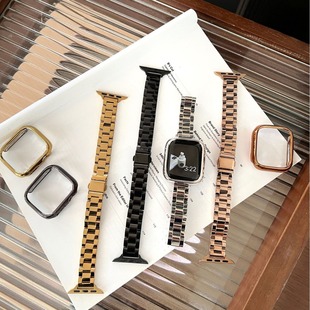 Suitable for applewatch109876 bright fine three stainless steel metal iwatchSE apple watch band