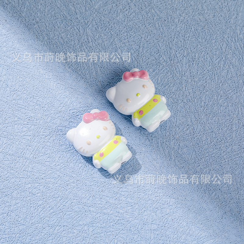 锌合金烤漆可爱卡通KT猫穿孔diy手机链发饰手链串珠饰品配件材料|undefined