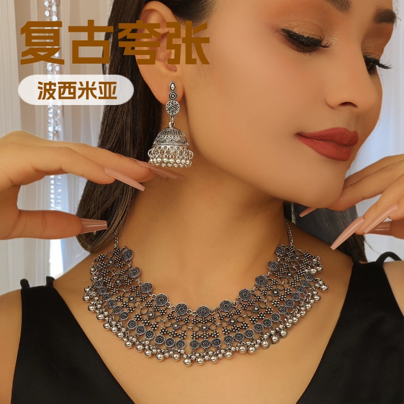 Elegant retro ethnic necklace and earrings
