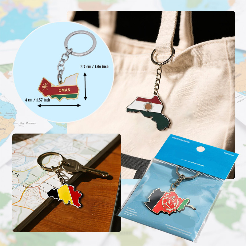 Inventario internacional de esmalte de metal colgante de bandera mundial combinación geográfica forma de collar llavero personalizado