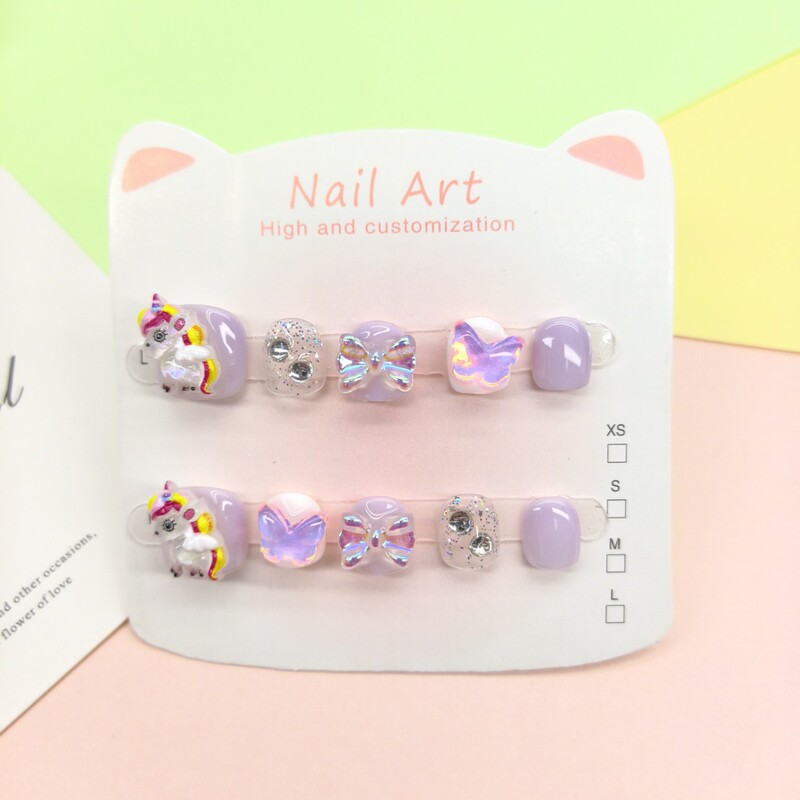 [Purely Handmade Kidsren's Nails] Cute Cartoon Wearable Nails for Kidsren Aged 3-12 Years Old, Nail Polish for Girls