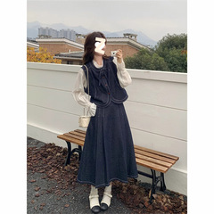 韩系牛仔套装裙女春季2025新款小个子学院风马甲半身裙两件套韩系