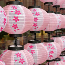 日式粉色樱花圆灯笼户外装饰灯笼墙网红拍照道具冬瓜绸布防水挂饰
