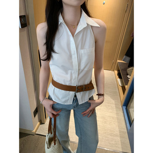 Pure Desire Hot Girl White Sleeveless Vest Lapel Shirt Women's 2025 Summer New Waist Slimming Top Women's