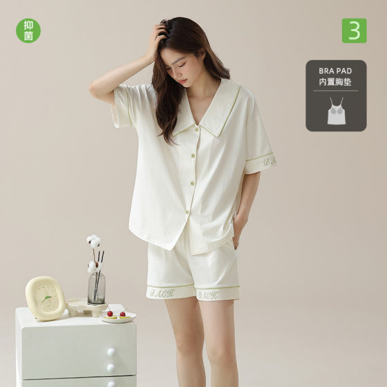 [Antibacterial Xinjiang Cotton] Summer with Chest Pad Short Sleeve Cotton Pajamas Women's Rack Cotton Thin Home Clothes suit