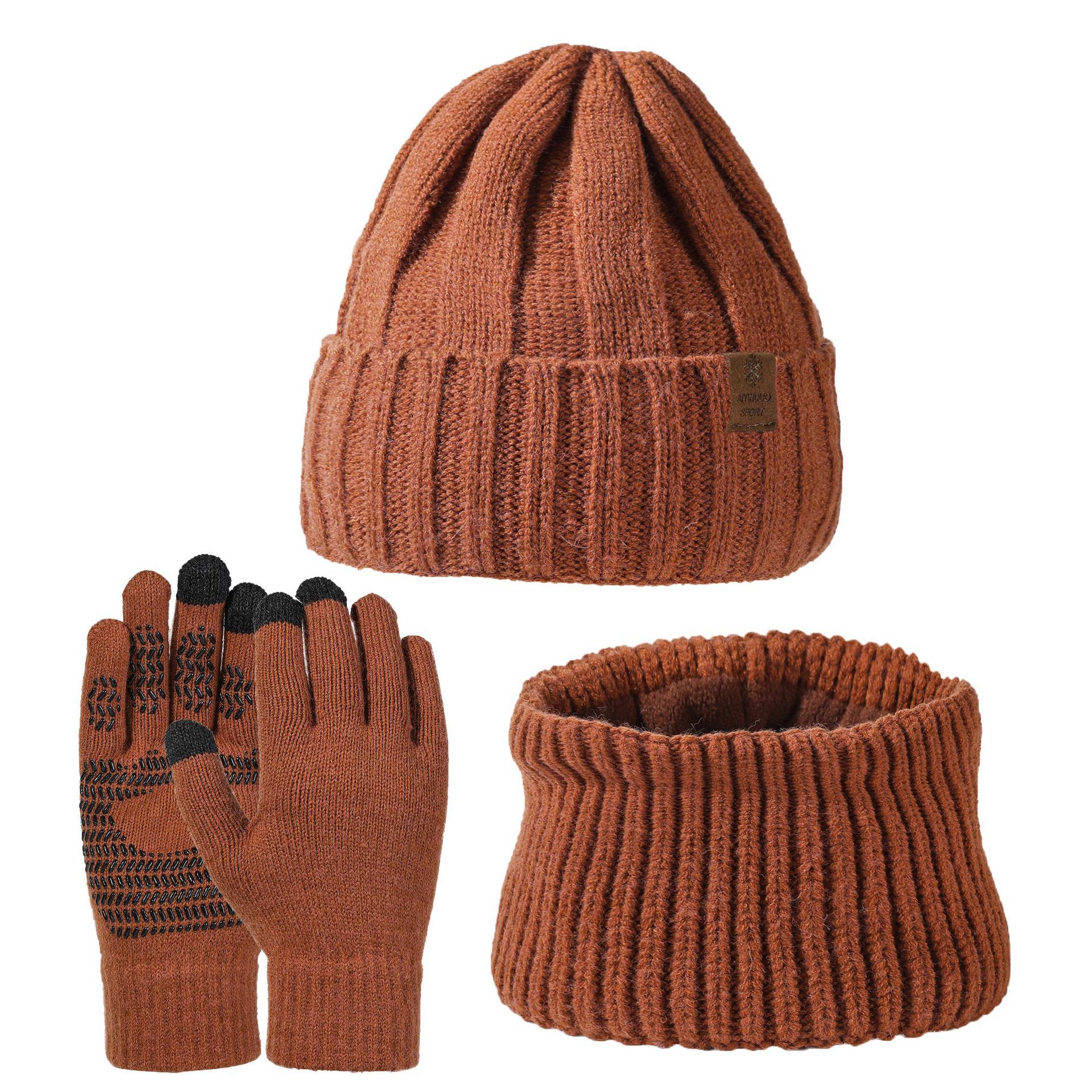 Nieuwe Hot Selling Grensoverschrijdende Europese en Amerikaanse Mannen en Vrouwen Dikke Warme Gebreide Muts, Sjaal, Handschoenen Driedelige Set_voghion.com