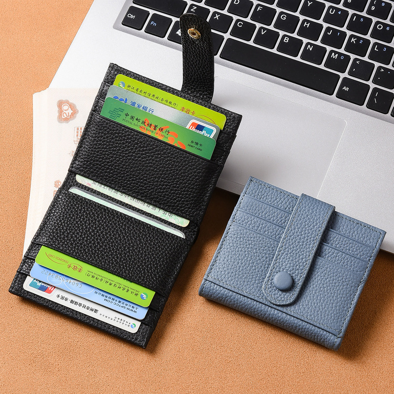 Genuine Leather Card Holder Women's Short Small Wallet All-In-One Men's Multi-Card Slot Money Card Holder Thin Id Card Holder First Layer Cowhide