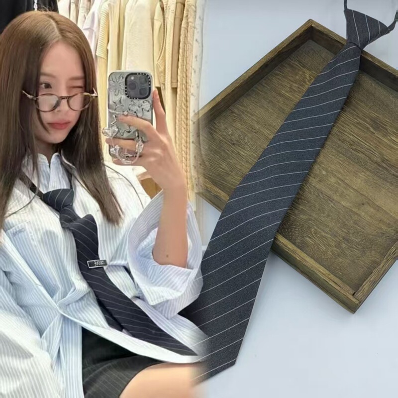 Zheng Baowan High-Fashion Preppy Style Tie Korean Design Niche Striped Ins Zipper Tie Shirt Trend