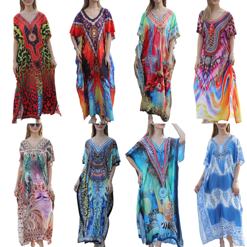 Blusa de playa europea y americana de secado rápido impreso junto al mar ropa de protección solar suelta traje de vacaciones bikini traje de baño blusa 5D13