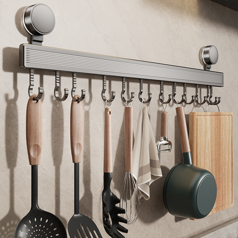 Punch-free wall-mounted kitchen hanger space aluminum wall multifunctional row hook removable strong vacuum suction cup hook