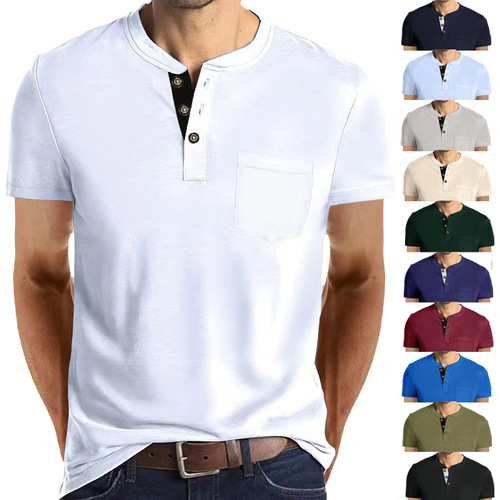 Bestselling Summer European and American 11 Colors Men's Short Sleeve Button Pocket Plus Size Polo Shirt