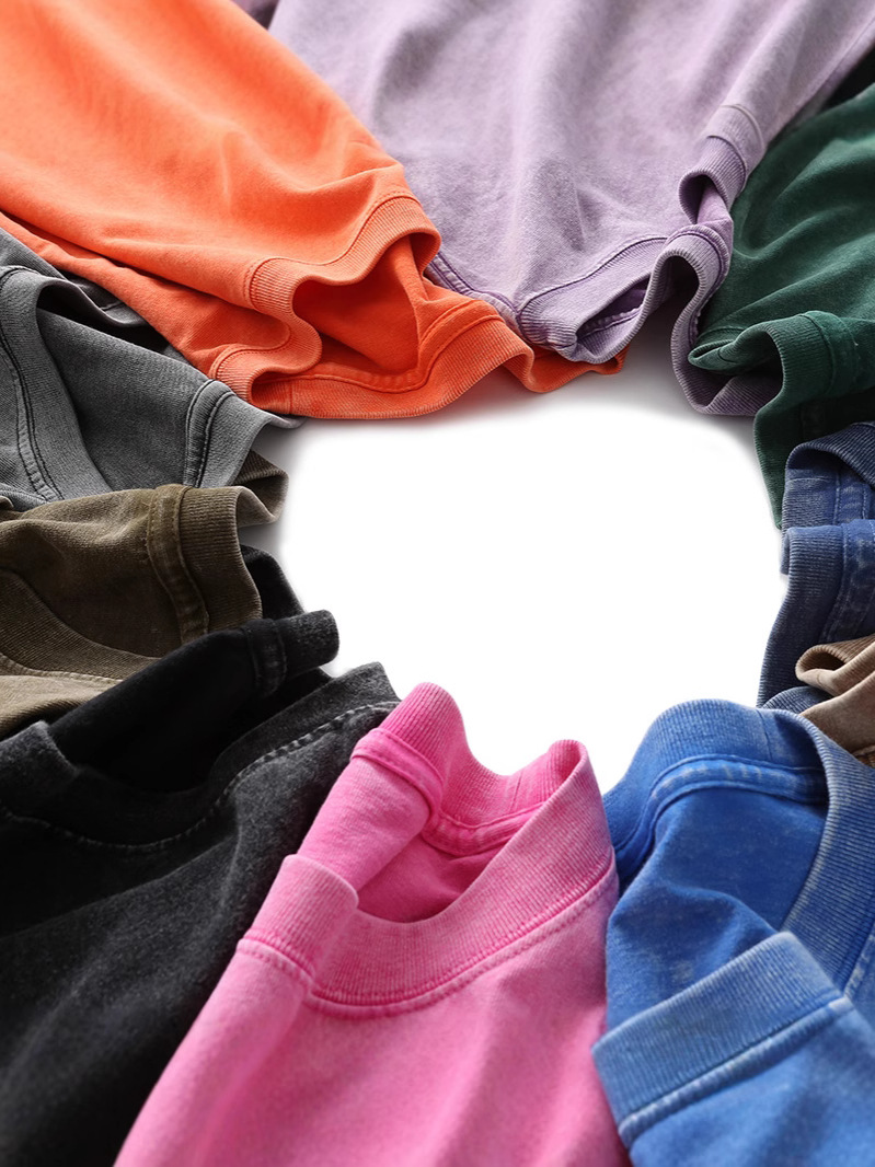 Camiseta de manga corta desgastada de peso pesado de algodón de 230g batik lavado hombros caídos de algodón retro camiseta suelta oversize