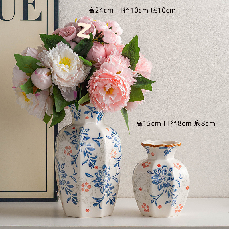 中国のハイエンド青と白の磁器レトロな玄関セラミック花瓶ホームリビングルームフラワーアレンジメント装飾装飾品水耕花|undefined
