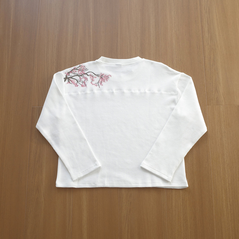 High-Quality Derschutze Cross-Border American Embroidered Cherry Blossom Waffle Long-Sleeved T-Shirt Bottoming Shirt Round Neck Top High-Quality Derschutze Cross-Border American Embroidered Cherry Blossom Waffle Long-Sleeved T-Shirt Bottoming Shirt Round Neck Top