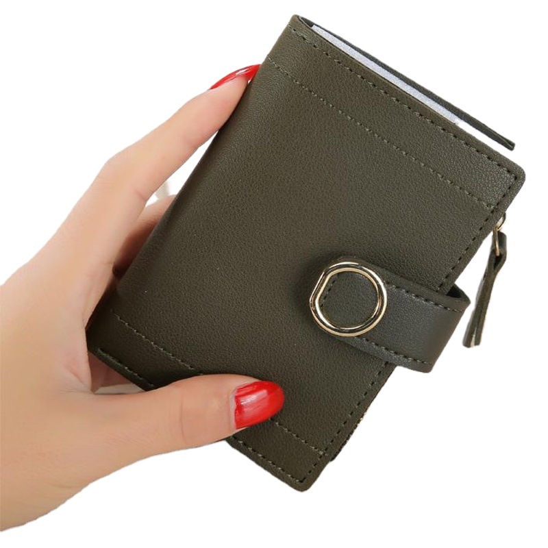 Small Fresh Korean Style Short Women's Wallet Buckle PU Leather Solid Color Cute Small Wallet Card Bag Clutch Bag