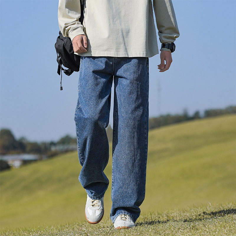 Black Washed Denim Jeans for Men 2025 New Trendy Casual Pants Versatile Loose Straight-Leg Summer Thin Style