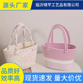 粉色系棉线编织包小清新手提女包度假野餐篮OEM定制跨境出口