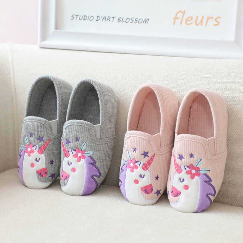 Cartoon Spring and Autumn Unicorn Girls Indoor Foot Changing Home Shoes Wooden Floor Silent Slippers Bag Heel Shoes Cotton Shoes