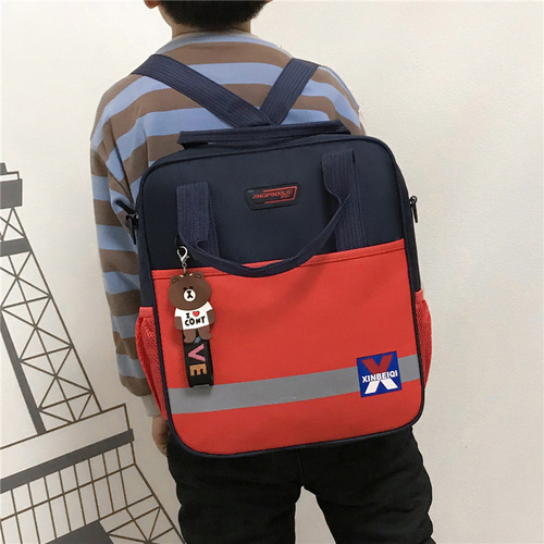 小学生双肩斜挎美术包男女学习袋单肩补课手提拎书袋儿童补习书包