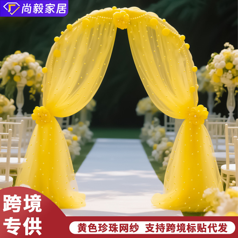 Cross-Border New Yellow Pearl Yarn Wedding, New Year's Eve Background Decoration, Chair Table Flag Decoration Drop Shipping