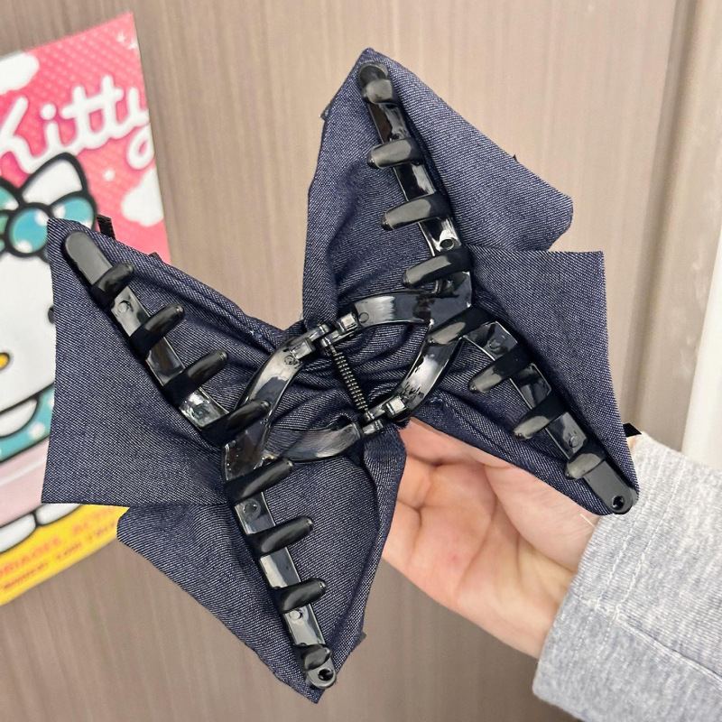 小熊牛仔蝴蝶结三角抓夹女大号发量大后脑勺盘发鲨鱼夹可爱发夹子|undefined