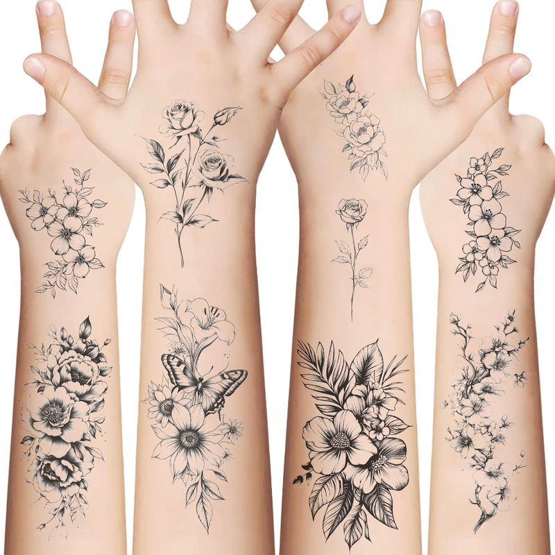 10 new wrist and shoulder plain flower tattoo stickers gift cute disposable waterproof arm temporary decorative stickers