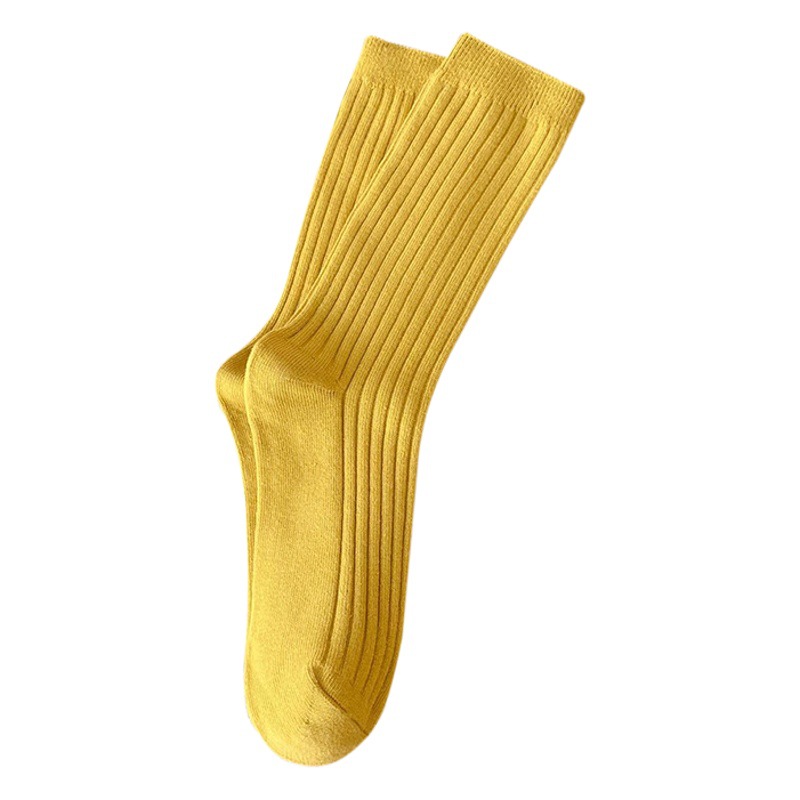 Otoño e invierno calcetines de algodón de color sólido calcetines de pila de color caramelo a rayas de las mujeres INS de moda de doble aguja calcetines de mujer de estilo universitario japonés