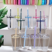 跨境热销咖啡杯PCTG耐高温塑料杯带吸管多色选择高颜值