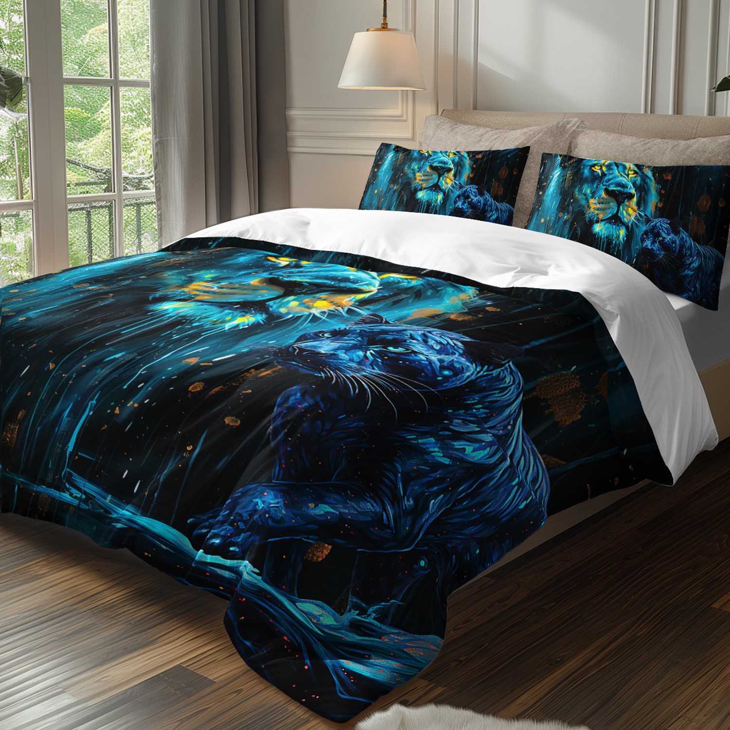 TEMU / JIT textil doméstico molido impresión digital ropa de cama kit león patrón creativo fuente fábrica