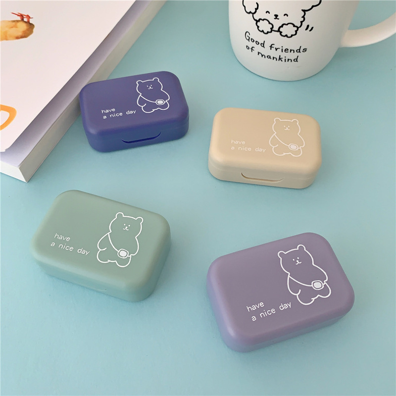 Personalized Fresh Style Backpack Bear Beauty Contact Lens Duplex Box Cute Portable Small Care Box