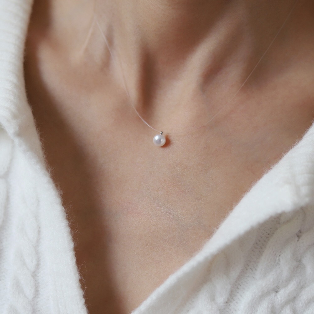 304 Stainless Steel, Fishing Line Chain Material 1 Piece Quantity Street Occasion 304 Stainless Steel, Freshwater Pearl Material Real Gold Plated Solid Color 304 Stainless Steel Freshwater Pearl Modern Style Waterproof Non Tarnish 304 Stainless Steel Fishing Line Pendant Necklace