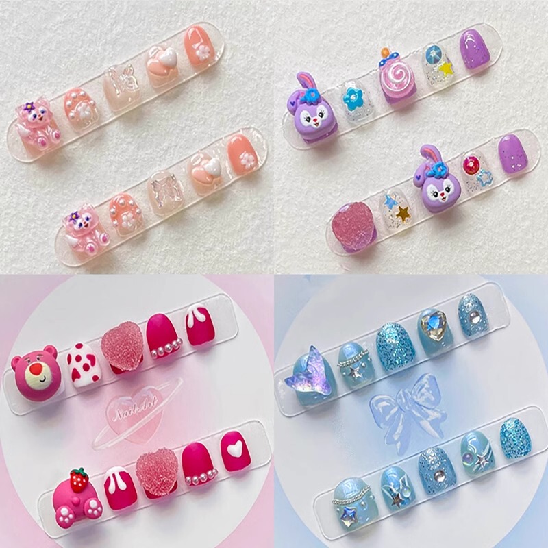 Handmade Children's Wearing Armor 2025 New Online Red Explosions 3-12 Years Old Girl's Nail Art Patch Cute Cartoon Armor