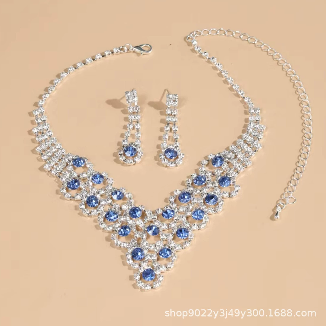 Accessory for bride, earrings, necklace, jewelry, zirconium, dress, set, wholesale, European style