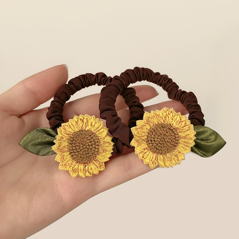 Small fresh sunflower hair rope women's horsetail rope cute sweet large intestine hair Ring Ball head high elasticity and durability