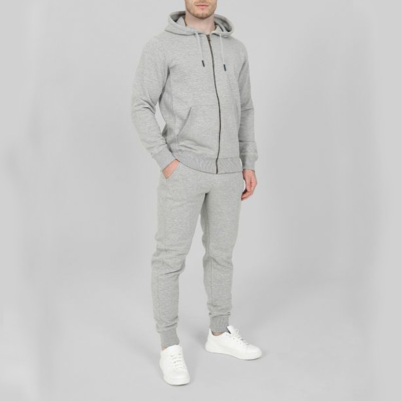 Autumn and Winter Sports Men's Fashion Casual Set Hooded Cardigan Coat Solid Color_voghion.com