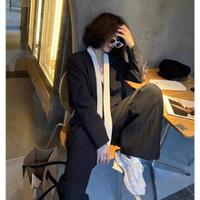 欧洲女装站25新款欧货潮时尚撞色短款西装外套阔腿裤套装女两件套