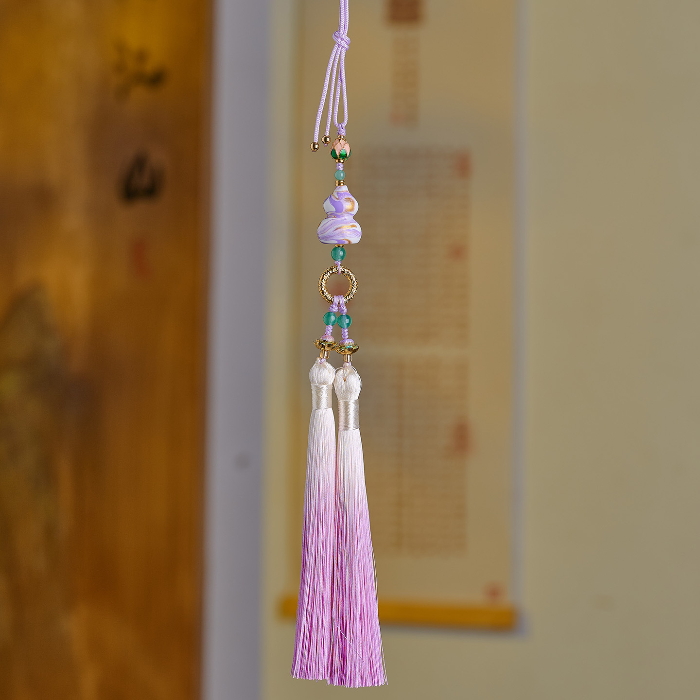 New Chinese-Style Lacquer Gourd Car Hanging Tassel Ornament Handmade Peace and Wealth Car Interior Decoration Ancient Style Bag Hanging